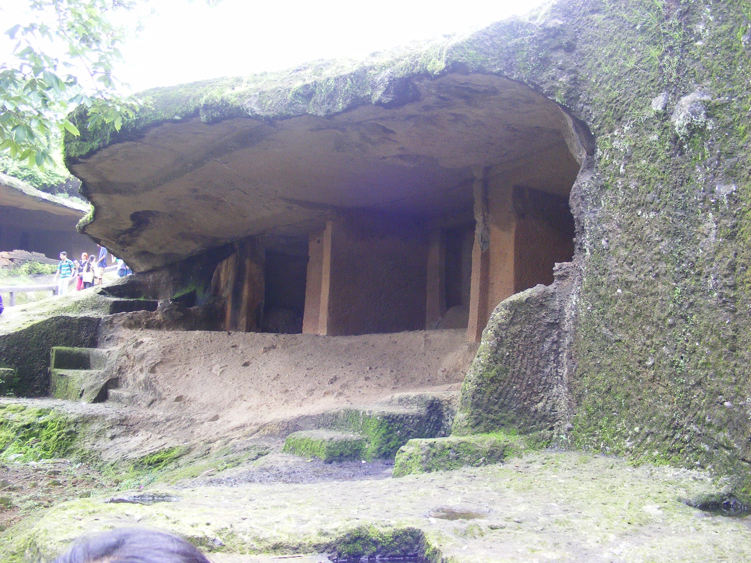 A rock-cut cave with stone pillars at Kanheri, inside Sanjay Gandhi National Park