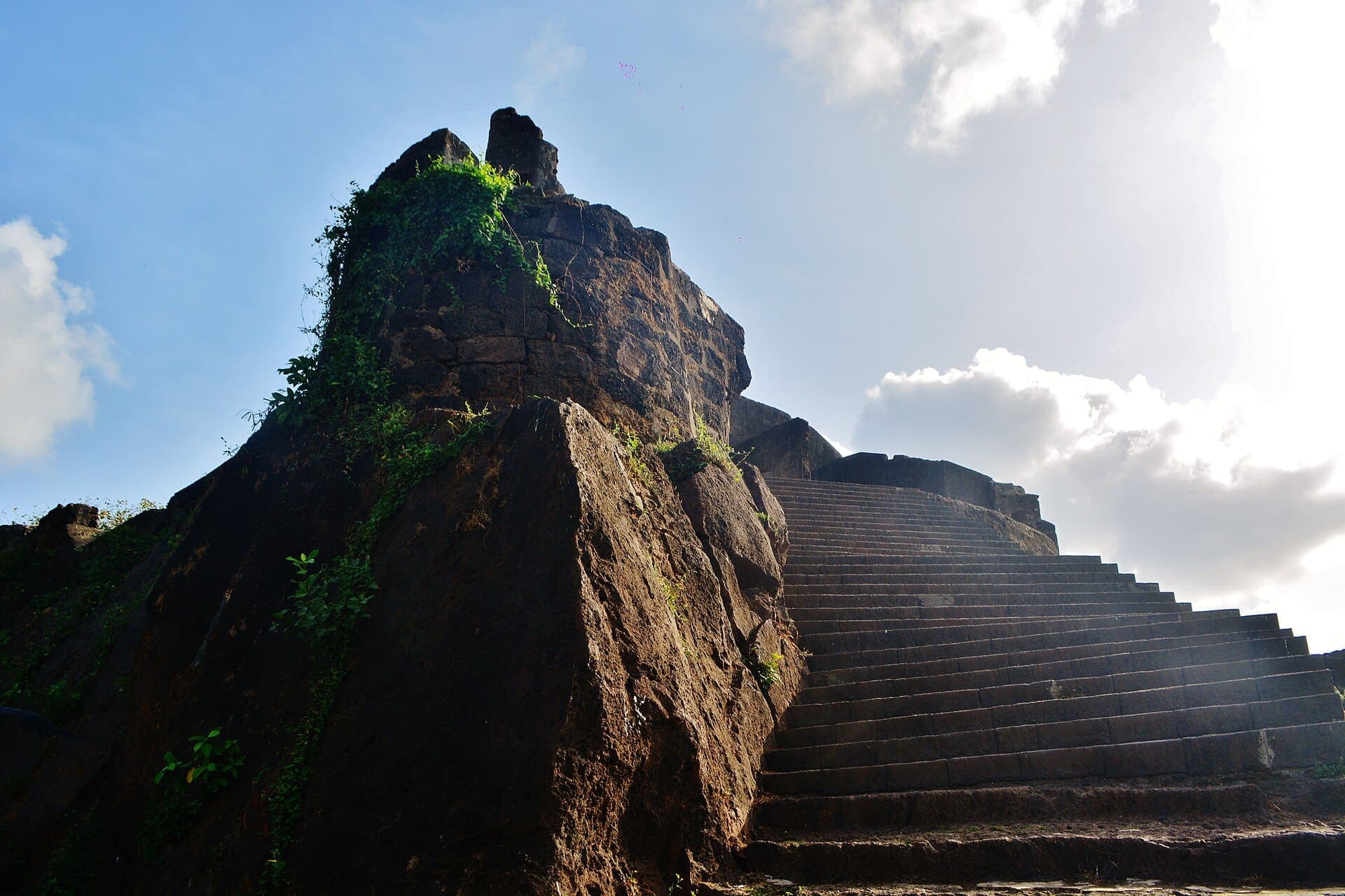 Stone steps climbing the rocky hillock to Sion Fort